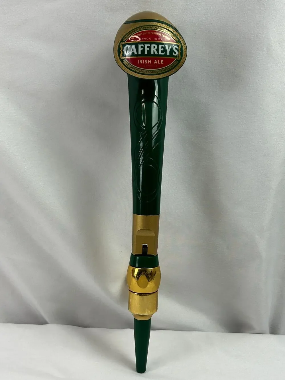 Caffrey's Irish Ale Beer Tap Faucet Swan Neck Green Gold Pub Breweriana
